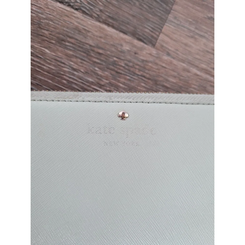 Kate Spade New York Zip Around Wallet Mint Saffiano Leather Polka Dot Zipper #HH